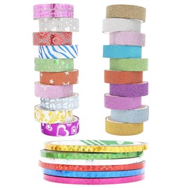 LUODAKA 26 Rolls Glitter Washi Tape, Colored Masking Tape Set, 5mm/15mm Decorative Tape for DIY Art Crafting Scrapbooking Journaling Gift Packaging