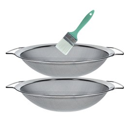 2 Pcs Fine Mesh 60 mesh Stainless Steel Paint Filter and 2" paintbrushes, for 5 Gallon Paint Bucket, Latex Paint Funnel Filter Cap, Paint Filter Tool Plug-in Filter (2)