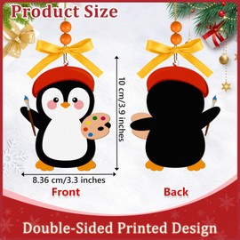 4in Penguin Artist Easter Tree Ornaments Paint Palette Wooden Ornament for Tree Easter Tree Decorations for Holiday Birthday Party Home Hanging Decorations Gift Souvenir Accessories
