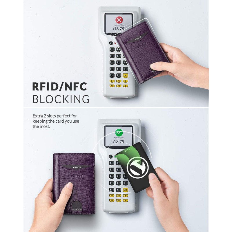 VULKIT Credit Card Holder RFID Blocking Slim Leather Wallet Anti