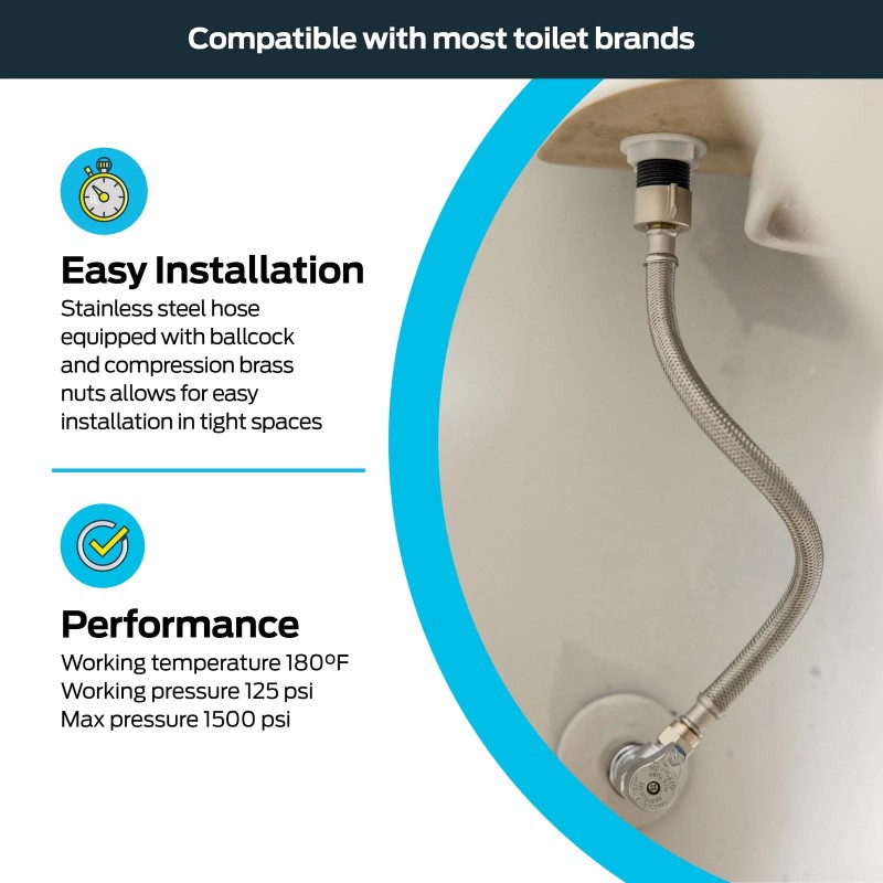Eastman 12 Inch Flexible Toilet Connector, 7/8 Inch Ballcock X