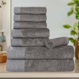 Superior Rayon from Bamboo Blend 8-Piece Towel Set, Luxury Quick Dry, Bathroom Essentials, Shower, Spa, Plush Soft Absorbent Towels, Includes 2 Bath, 2 Hand, 4 Washcloth/Face Towels, Charcoal