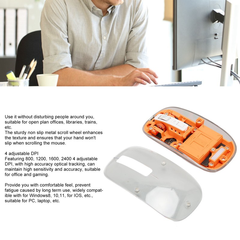 Wireless Bluetooth 3 Mode BT5.1 BT5.1 2.4GHz Mouse Transparent Clear