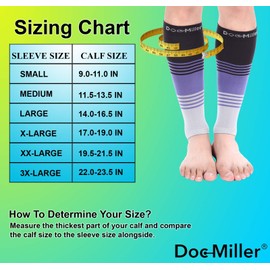 Doc Miller Manga de Compresión Para Pantorrillas (1 par) 20-30 mmHg Medias de Compresión Mangas Para Ejercicio, Recuperación, Dolor, Varices y Calambres en Piernas (Negro Morado Gris, 3X-Grande)