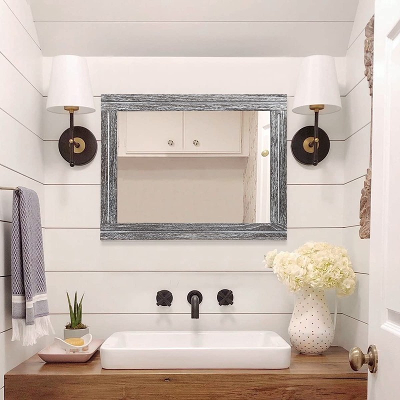 AAZZKANG Rustic Mirror Wood Framed Wall Mirror 20"x16" Rectangle Decorative
