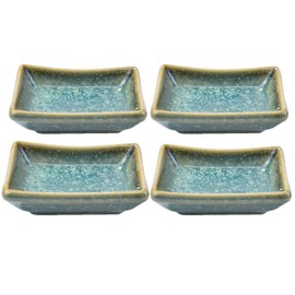 BOSILI Japanese Ceramic Sauce Dishes Sushi Dishes Condiment Dish Rectangular Saucer Green Vintage Set of 4
