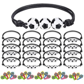 ZHITENG Pack of 20 Football Gifts Boys and 24 Pieces Whistle, Football Bracelet, Adjustable Whistle, Children, Bracelet, Children's Whistles for Sports, Football Birthday Party