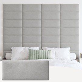 IFNOW Wall Mounted Upholstered Headboard Full, 3D Peel and Stick Soundproof Panels, Reusable and Removable Padded Leather Bed Headboard, 6 Panels 9.84" x 23.62", Light Grey