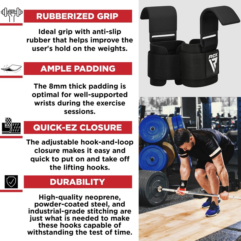 RDX Weight Lifting Hooks Straps Pair, 8mm Neoprene Padded Wrist