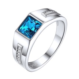 ChicSilver 6MM Square Blue Topaz Wedding Band Engagement Ring 925 Sterling Silver Blue Gemstone Signet Statement Ring for Men Size 8