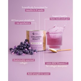 Nutra Organics Collagen Beauty Blueberry Wildflower 225g | Collagen Powder with Anti-Aging Peptides | Plump Skin Wrinkles, Support Elasticity and Hydration, Healthy Hair, Nail, and Wellbeing (18 Serves)