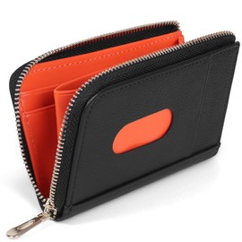 VISOUL Card Slots, Zipper Pockets, Credit Card Case, Genuine Leather, Coin Case, orange