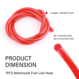 ID 5mm x OD 8mm Motorcycle Fuel Line Hose,Flexible Fuel Hose with Anti-aging PVC for Fuels Gas Transportation,Professional Gas Line Hoses for Motorcycle Petrol Diesel System (Red)