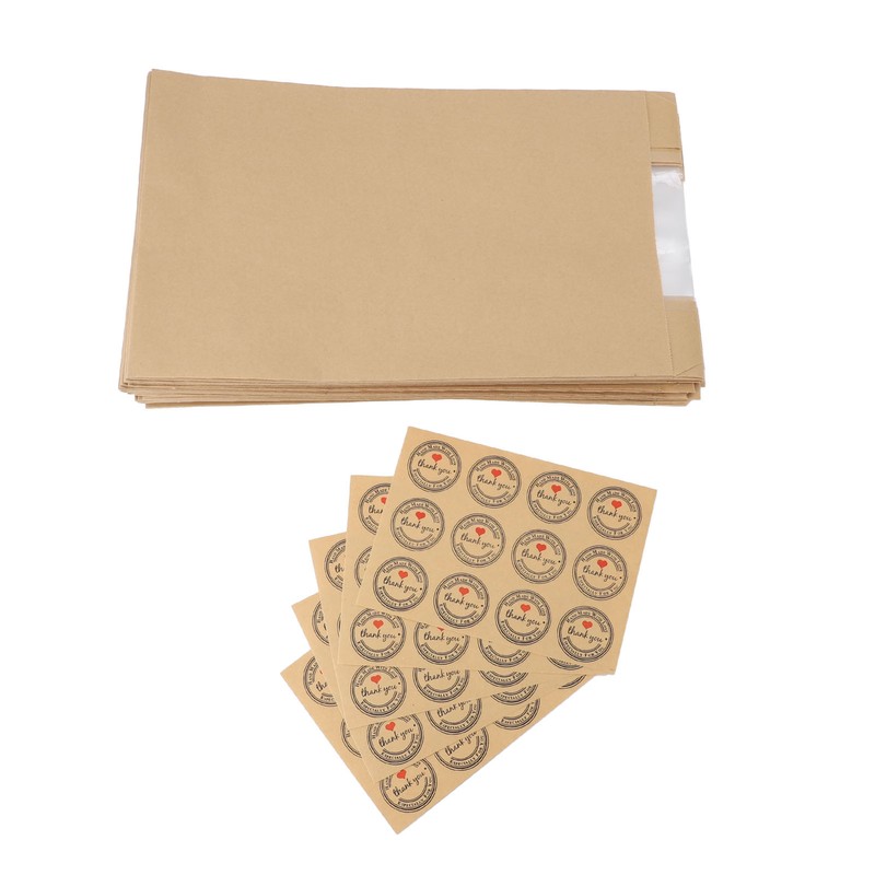 50PCS Bread Bag Kraft Paper Transparent Window Baked Food Packaging