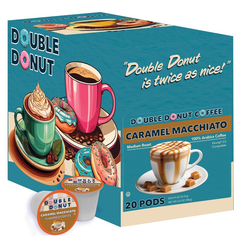Double Donut Coffee Caramel Macchiato Flavored Coffee Pods, Medium Roast