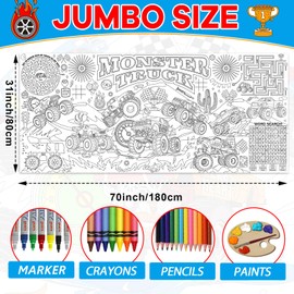 Naozinebi Monster Trucks Coloring Poster for Kids Giant Coloring Poster Large Coloring Tablecloth Jumbo Monster Truck Wheels Coloring Activities Books Supplies for Classroom Home Birthday Party Favor