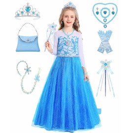 IBQ Girls Blue Dress Set for Kids Princess Costume Cosplay Cute Dress Up Birthday Outfits Gift Theme Party BQ055L