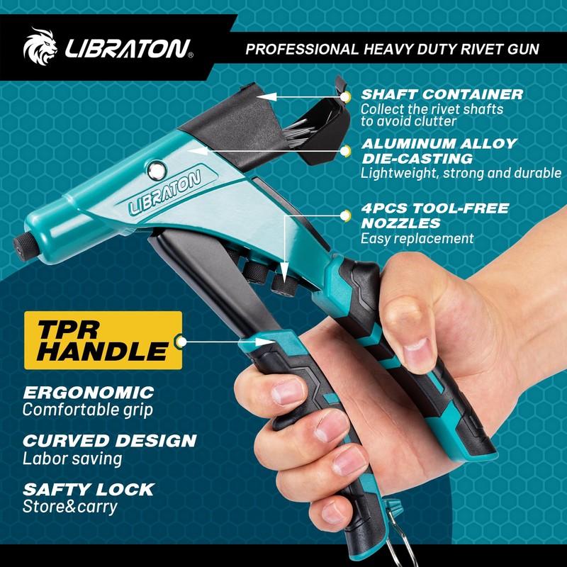 LIBRATON Professional Heavy Duty Rivet Gun, One-Handed Pop Rivet Gun