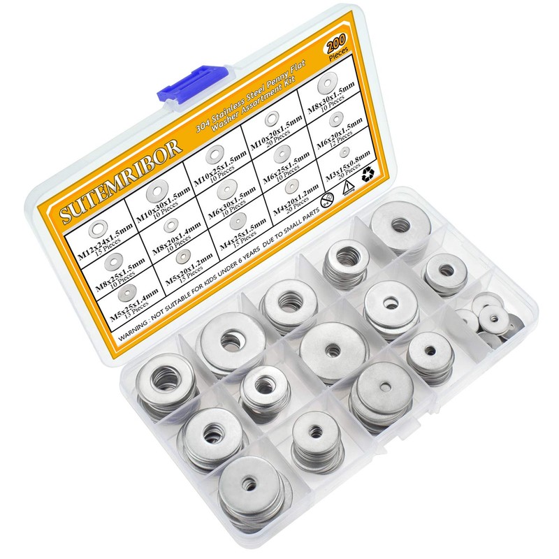 Sutemribor 304 Stainless Steel Large Fender Washer Assortment Kit 200