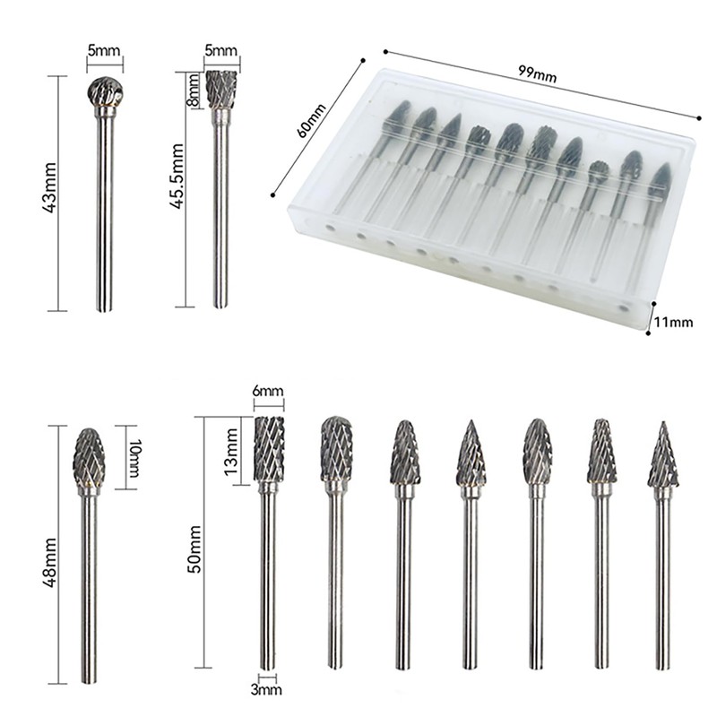 EUZUXU 10 Pieces Carbide Burr Set, Carbide Burrs with Double