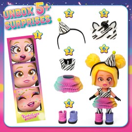 KOOKYLOOS Party Time Series - Collectable Surprise Doll with Fashion Accessories, Clothes, Shoes and Toys with 3 Fun Expressions