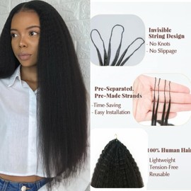 Knotless Pre-Separated Crochet Hair extensions Afro Kinky Straight hair feather crochet 100% human hair extensions for Women Natural Color 16 Inch 60g