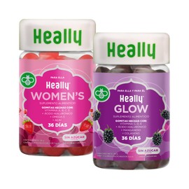 Pack Mujer Multivitamínico Energía y Colágeno Piel HEALLY | Ácido Hialurónico, Sabor Fresa, Granada y Zarzamora, Sin Azúcar, Sin Gluten, 100% Natural