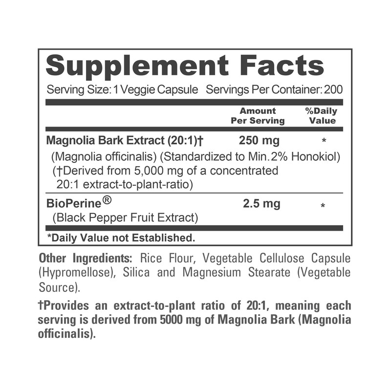 NusaPure Magnolia Bark 20:1 Extract, 250 mg Equivalent to 5,000