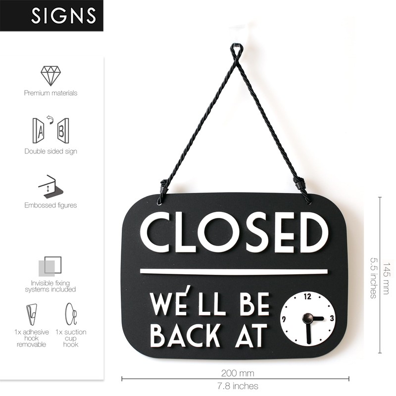 Open Closed Sign Be Right Back with Suction Cup, Vintage