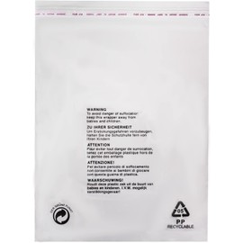 100 CLEAR TRANSPARENT PLASTIC GARMENT CLOTHING RETAIL PACKAGING BAGS SAFETY WARNING SIZE 12x15" 300x375mm 38mu PEEL & SEAL CLOTHES T-SHIRT STORAGE PROTECTION DISPLAY PACKING BAGS