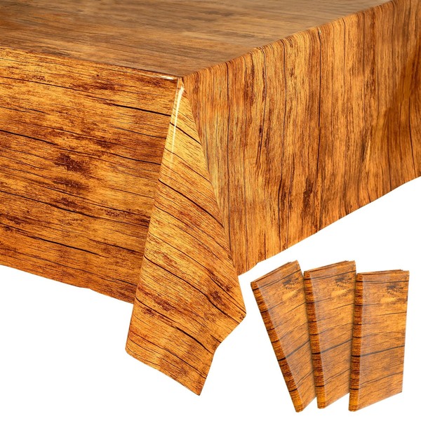 BLUE PANDA 3 Pack Wood Grain Tablecloth for Rectangle Tables,
