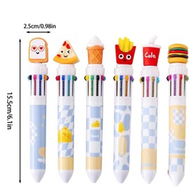 Multicoloured Pens, Retractable Ballpoint Pen, 6 Pieces, 10 in 1 Ballpoint Pen, 10 Colours, Hamburger Pens, Ballpoint Pen for Office, School Supplies, Students, Children, Gift, Children's Birthday