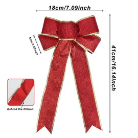 WRBAJIS Valentines Bows Glitter Red Bows 16’’x7’’ Ribbon Bow for Valentines Day New Year Party Home Front Door Outdoor Decorations Supplies