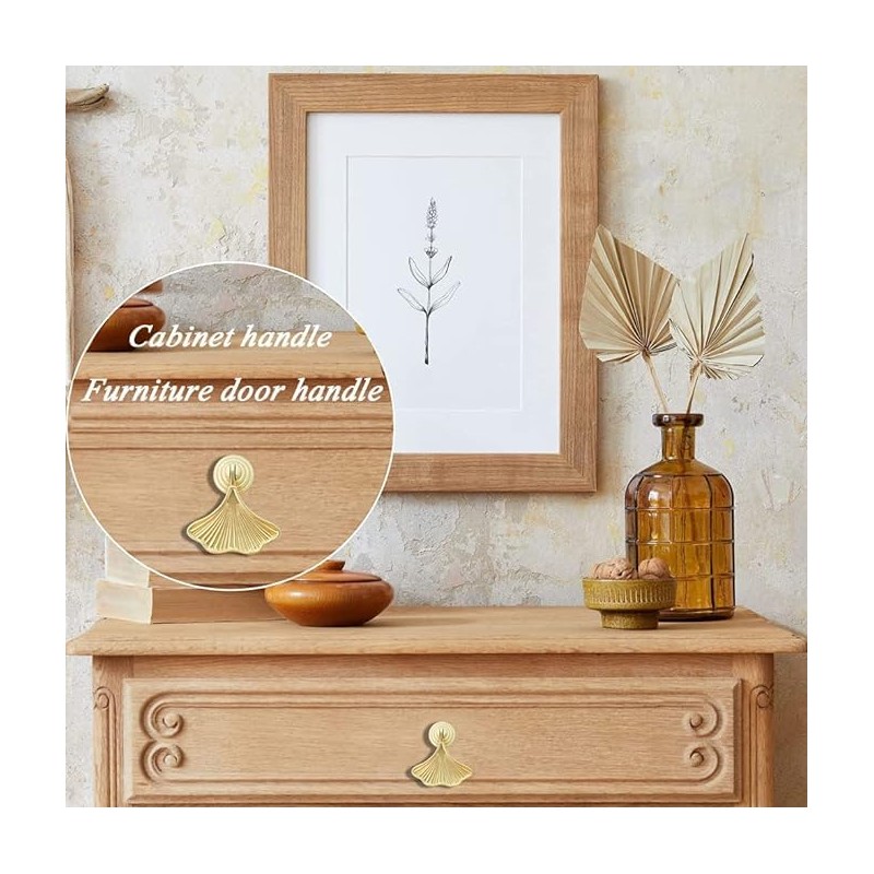 6 PCS Golden Ginkgo Leaf Shape Knob Handles, Drop Pendant