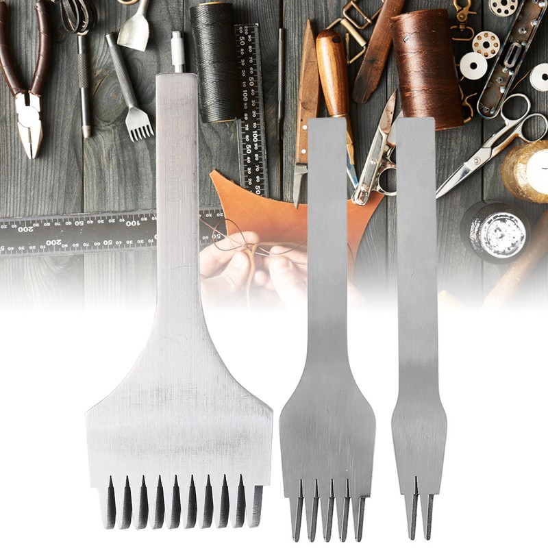 3pcs Steel Leather Chisel Hole Punching 2+5+10 Prong DIY Hand