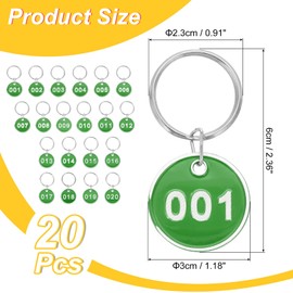 PATIKIL 1-20 Number Tags, 20Pcs Round ID Number Key Tags Aluminum Alloy Marking Identification Label with Metal Rings for Luggage Dormitory Keychain Lockers, Green