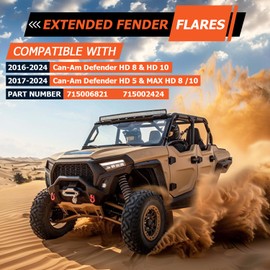 ECOTRIC Extended Fender Flares Compatible with 2016-2024 Can-Am Defender HD 5/ HD 7/ HD 8/ HD 10 MAX 6Pcs UTV Mud Guards Flap Set Front & Rear Kit Mud Guards Splash Shield Guards 715006821 715002424