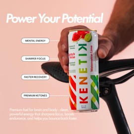 NEW! KENETIK Nootropic Ketone Drink, Ketones for Energy & Focus, Caffeine & Sugar Free, High Performance D-BHB Ketone Mix, Fuel w/Zero Crash or Jitters, Ready to Drink - Watermelon Lime 12 Pk