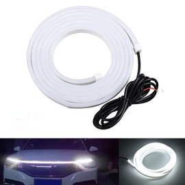 NSKANQI Car Hood Daytime Running Light Strip Waterproof Flexible LED Auto Decorative Atmosphere Lamp Ambient Backlight 12V Universal (White, 1.2M)