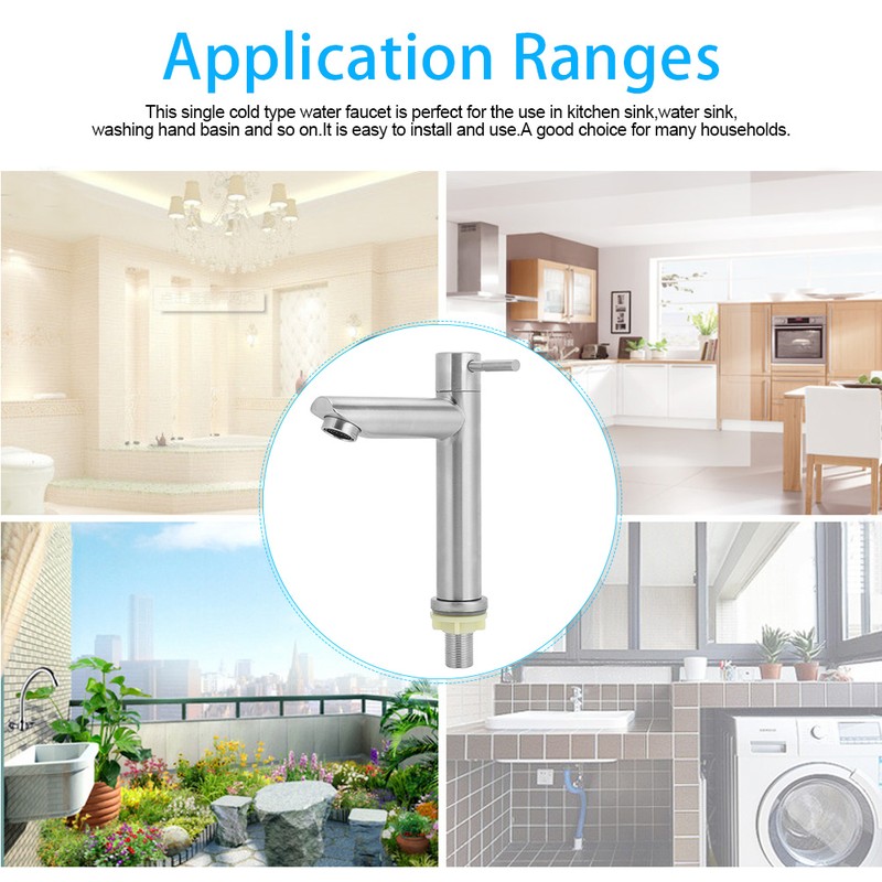 G1/2in Stainless Steel Bathroom Basin Sink Faucet Single Cold Water