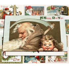 PIXILUV CHRISTMAS SANTA Greetings Cards 12 Large Cards ~ Joyful Christmas Santa Claus~ Vintage Christmas Postcards Reprint