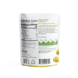 Poshi Green Olives On-The-Go - Original Flavor - Single Serve Pitted Olives - Convenient and Healthy Snack Packs - All Natural, Non-GMO, Kosher, Gluten-Free - 1.1 Oz Bags (30/Pack)
