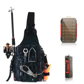 Aertiavty Compact Fishing Tackle Bag, Fishing Bag with Tackle Box and Rod Holder Outdoor Sport Fishing Backpack