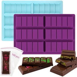 2 count  Bar Mold Set, with 100 count Bags, Knafeh Pistachio  Bar, Deep  Bar Mold, 6-Cavity   Mold Purple and blue (5 grids) - Colour: 24-Cavity