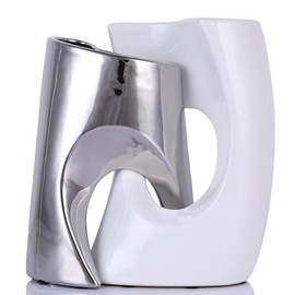 White Silver Ceramic Vases Set of 2 Modern Vase for Nordic Minimalist Book Style Shelf Decor, Hollow Round Pampas Flower Vases for Boho Home Wedding Party Room Dinner