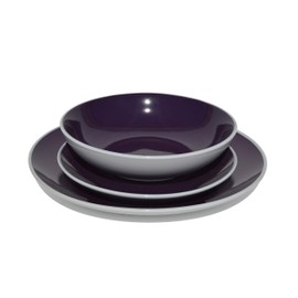 HomeVss Stoneware Coupe Shape 12pc Dinner Set, Outside White + Inside Purple