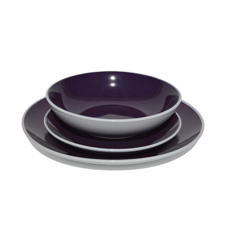 HomeVss Stoneware Coupe Shape 12pc Dinner Set, Outside White +