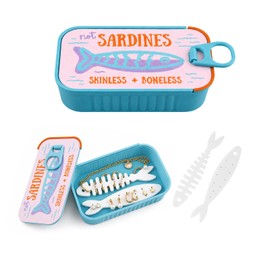 Sardine Travel Jewelry Case, Portable Sardine Tin Jewelry Box Organizer with Fish-Shaped Holders for Rings, Earrings and Necklaces, 3D Printed Jewelry Boxes & Organizers