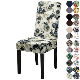 Lalluxy Chair Covers for Dining Chair Set of 6, Stretchy Soft Parson Chair Covers Removable Washable Kitchen Dining Room Chair Slipcovers with Elastic for Universal Fit (Dark Flowers)