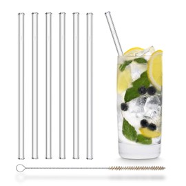 HALM Reusable Drinking Straws, Pack of 6 Straight 20 cm Straws + Plastic-Free Cleaning Brush, Dishwasher Safe, Durable, for Long Drinks, Smoothies, Juices